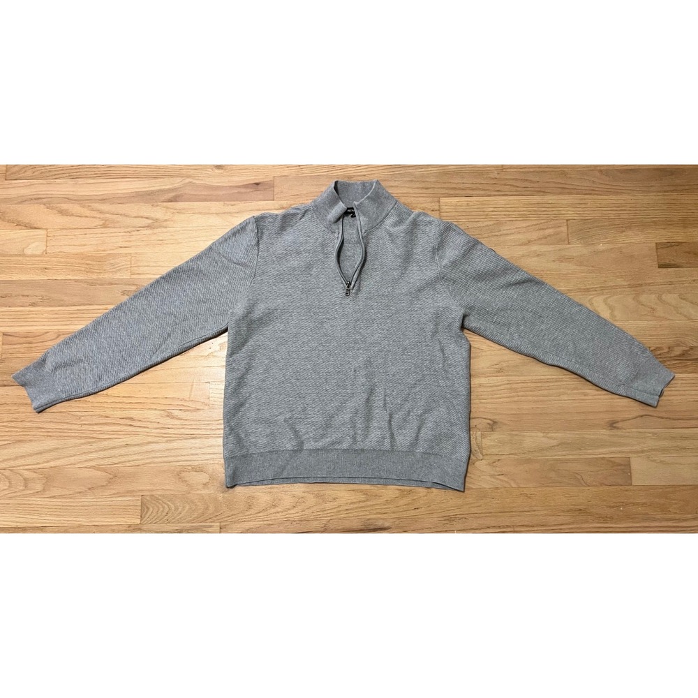 Michael Kors Mens Quarter Zip Pullover Sweater Heather Gray Logo Patch Large